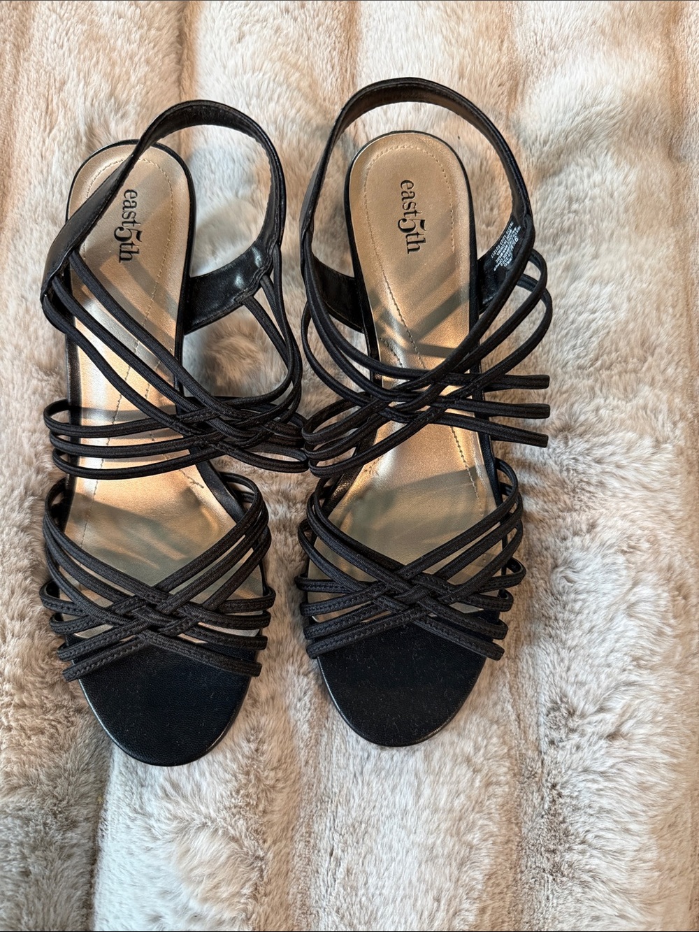 East 5th Black Strappy Slingback Heels